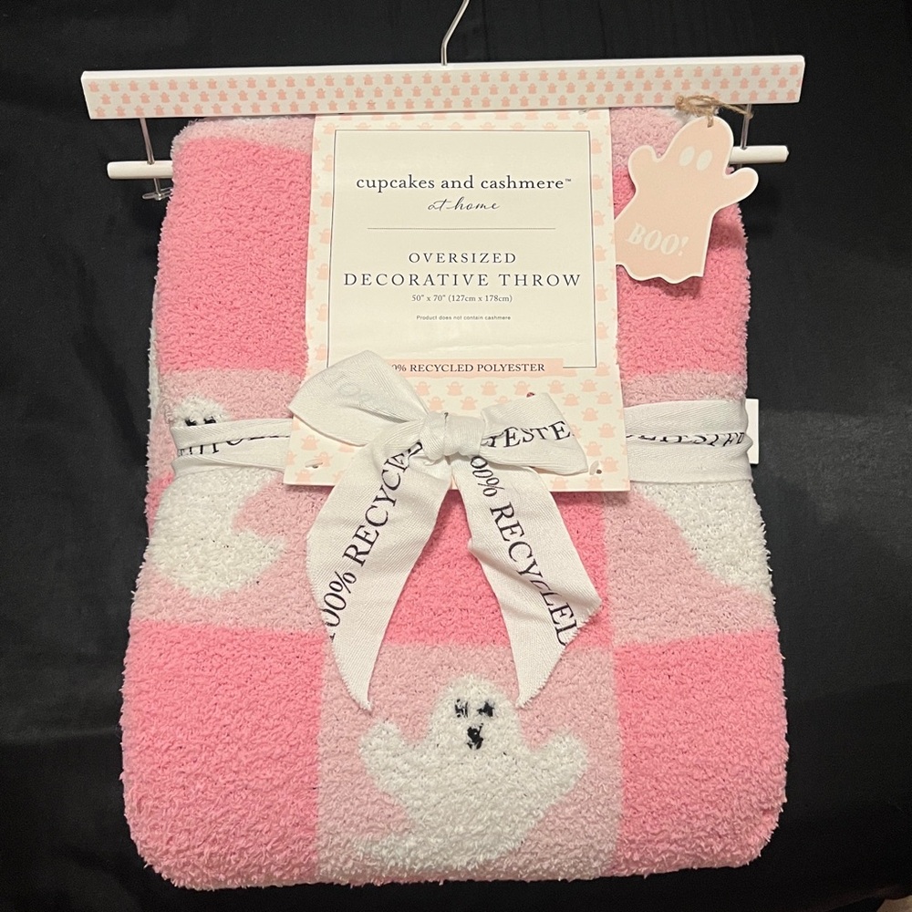 Cupcakes and Cashmere Pink Ghost Halloween Oversized Throw Blanket
